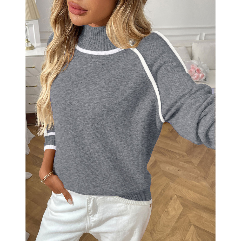 MAGIMODAC Ladies Winter Sweater Knit Jumper with Stand-Up Collar Elegant Long-Sleeved Knitted Pullover Warm Outdoor Casual Loose Fit Knitwears