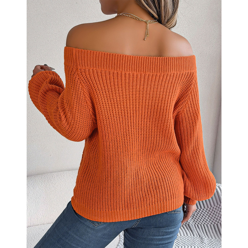 MAGIMODAC Ladies Sweaters Off The Shoulder Knit Jumper Long Sleeve Hollow Out Knitted Pullovers Tops Casual Chunky Knitwear Sweater Autumn Winter