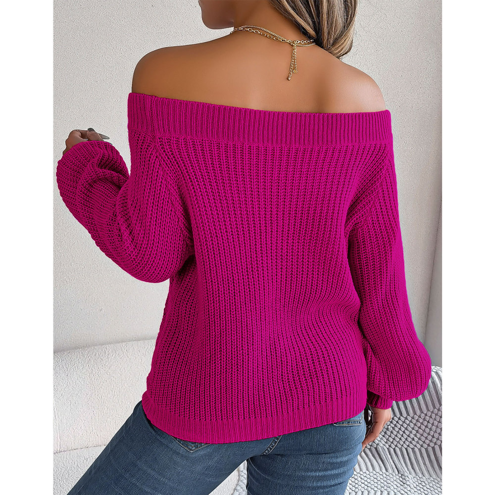 MAGIMODAC Ladies Sweaters Off The Shoulder Knit Jumper Long Sleeve Hollow Out Knitted Pullovers Tops Casual Chunky Knitwear Sweater Autumn Winter