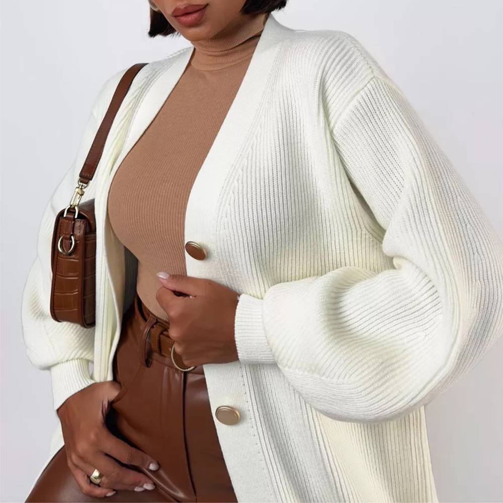 MAGIMODAC Ladies Cardigans Knit Jacket Coat V Neck Chunky Knitted Jumper Causal Solid Color Knit Cardigan Sweater Open Front Button Up Pullover Knitwears