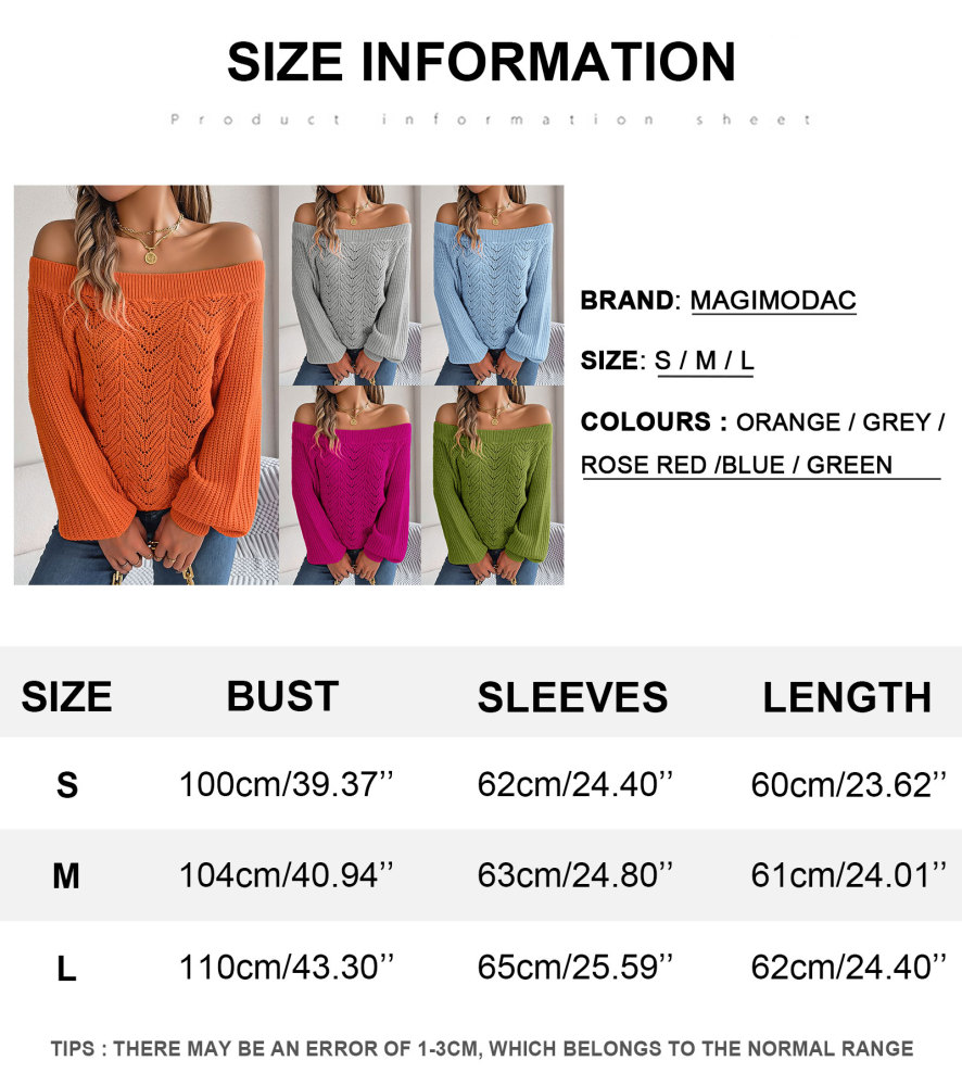 MAGIMODAC Ladies Sweaters Off The Shoulder Knit Jumper Long Sleeve Hollow Out Knitted Pullovers Tops Casual Chunky Knitwear Sweater Autumn Winter