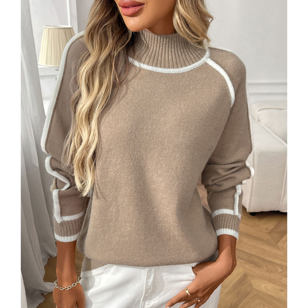 MAGIMODAC Ladies Winter Sweater Knit Jumper with Stand-Up Collar Elegant Long-Sleeved Knitted Pullover Warm Outdoor Casual Loose Fit Knitwears