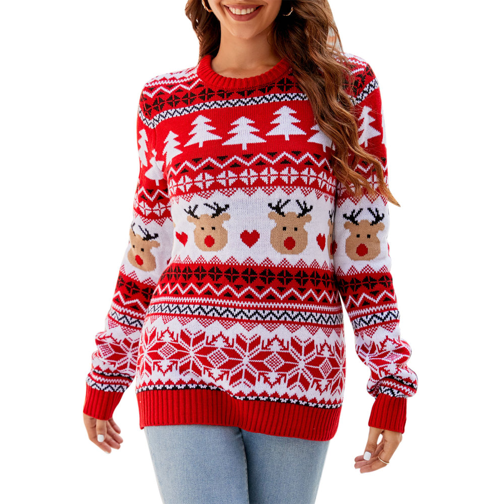 MAGIMODAC Ladies Christmas Sweaters Funny Jumper Reindeer Snowflake Sweater Classic Long Sleeve Jumpers Xmas Crew Neck Knitted Pullover Winter Slim Fit