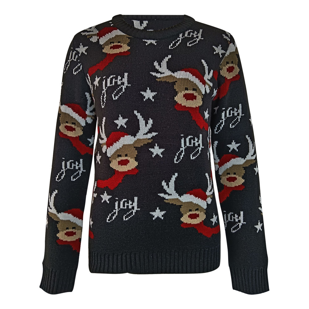 MAGIMODAC Ladies Christmas Sweaters Funny Jumper Reindeer Snowflake Sweater Classic Long Sleeve Jumpers Xmas Crew Neck Knitted Pullover Winter Slim Fit