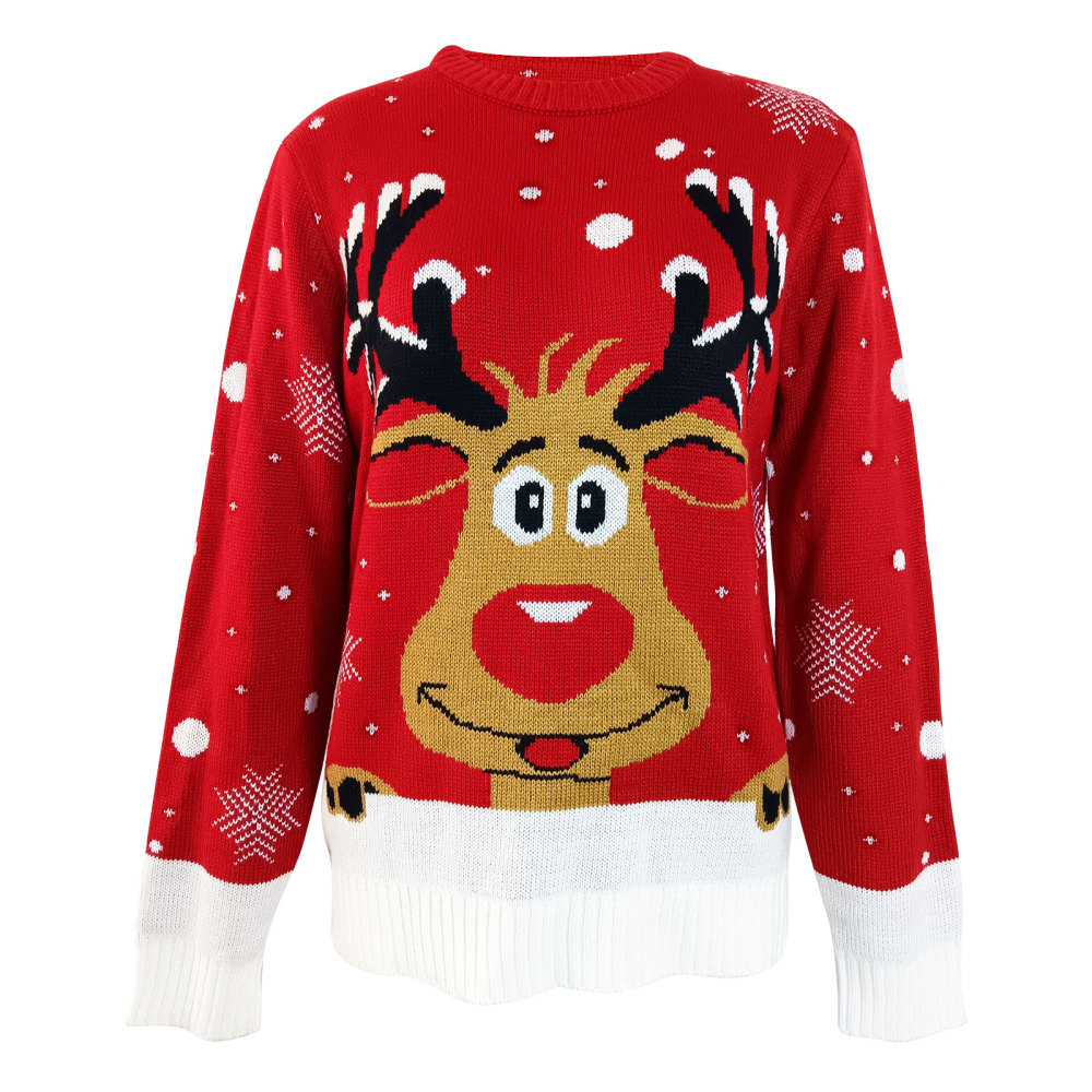 MAGIMODAC Ladies Christmas Sweaters Funny Jumper Reindeer Snowflake Sweater Classic Long Sleeve Jumpers Xmas Crew Neck Knitted Pullover Winter Slim Fit