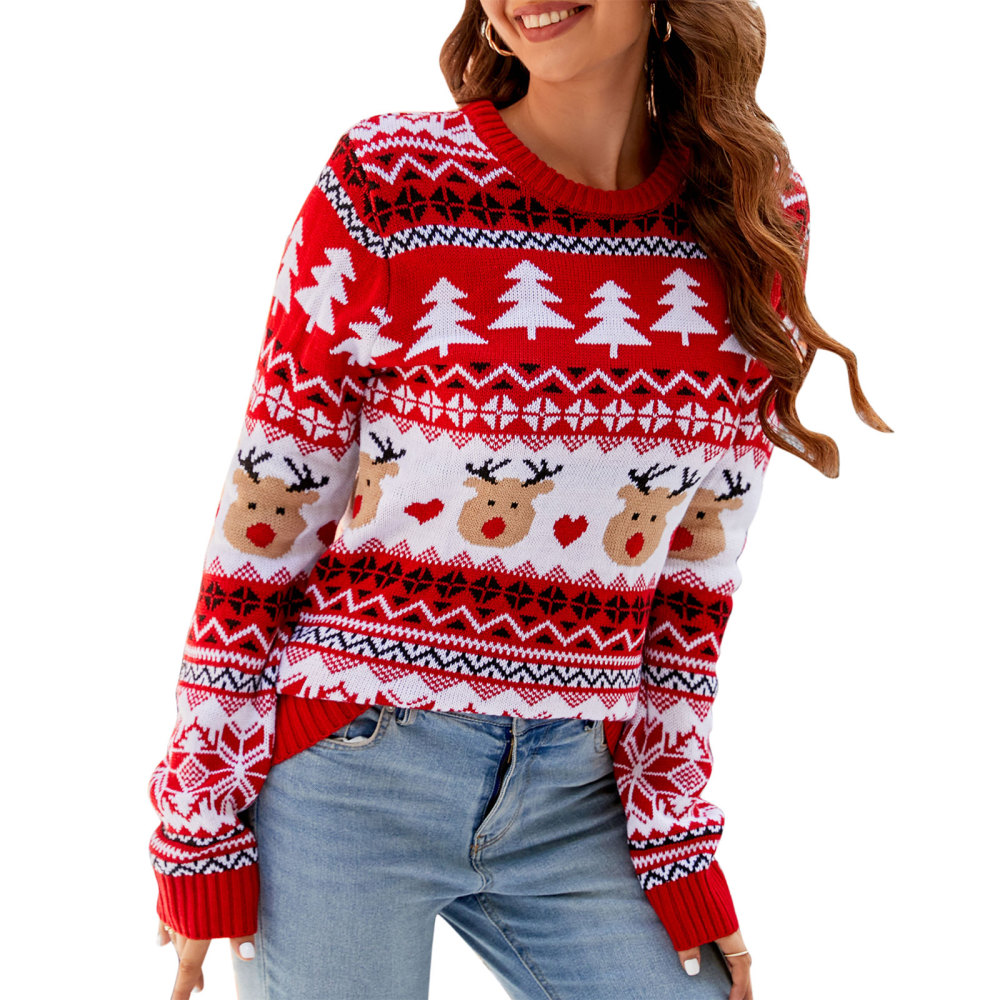 MAGIMODAC Ladies Christmas Sweaters Funny Jumper Reindeer Snowflake Sweater Classic Long Sleeve Jumpers Xmas Crew Neck Knitted Pullover Winter Slim Fit