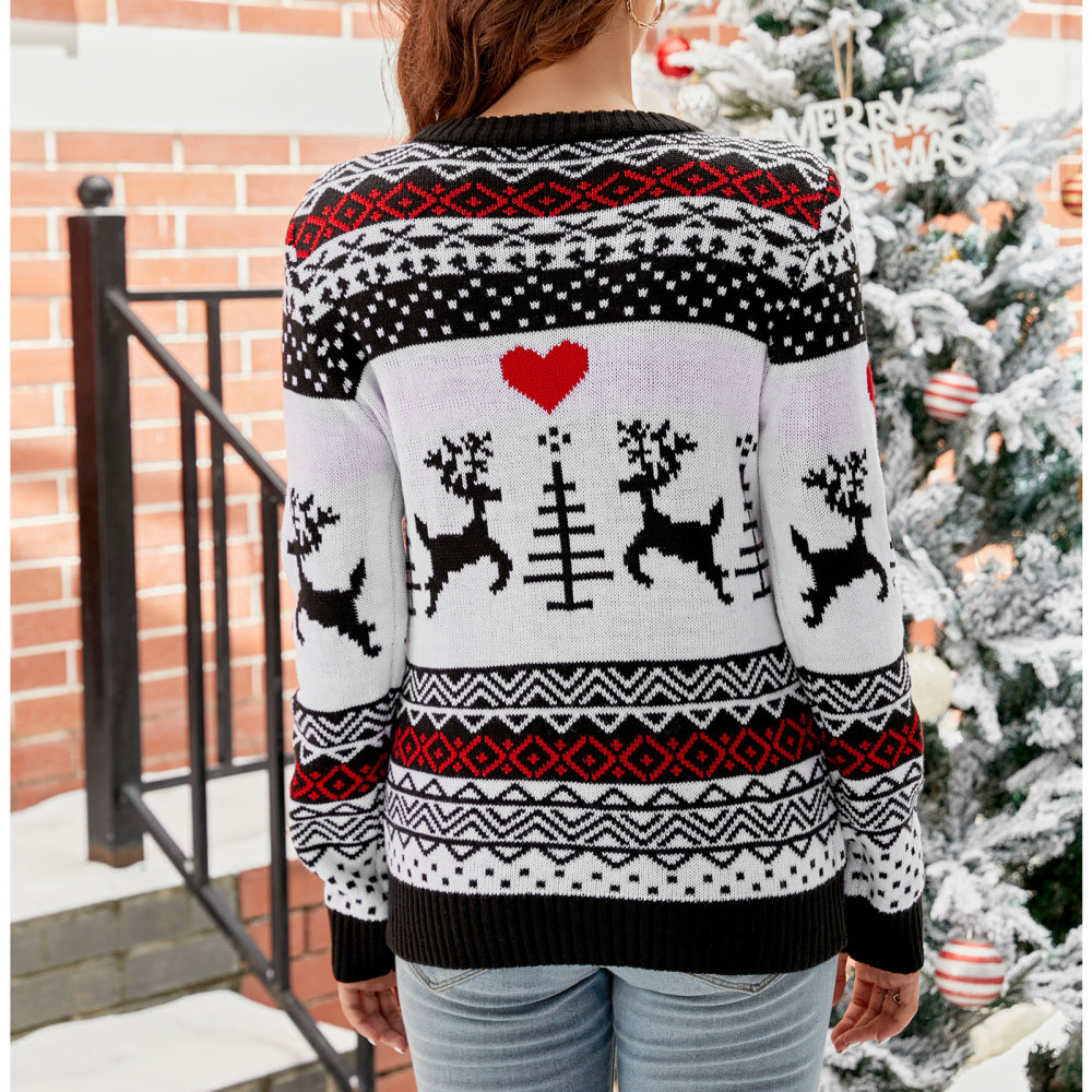 MAGIMODAC Ladies Christmas Sweaters Funny Jumper Reindeer Snowflake Sweater Classic Long Sleeve Jumpers Xmas Crew Neck Knitted Pullover Winter Slim Fit