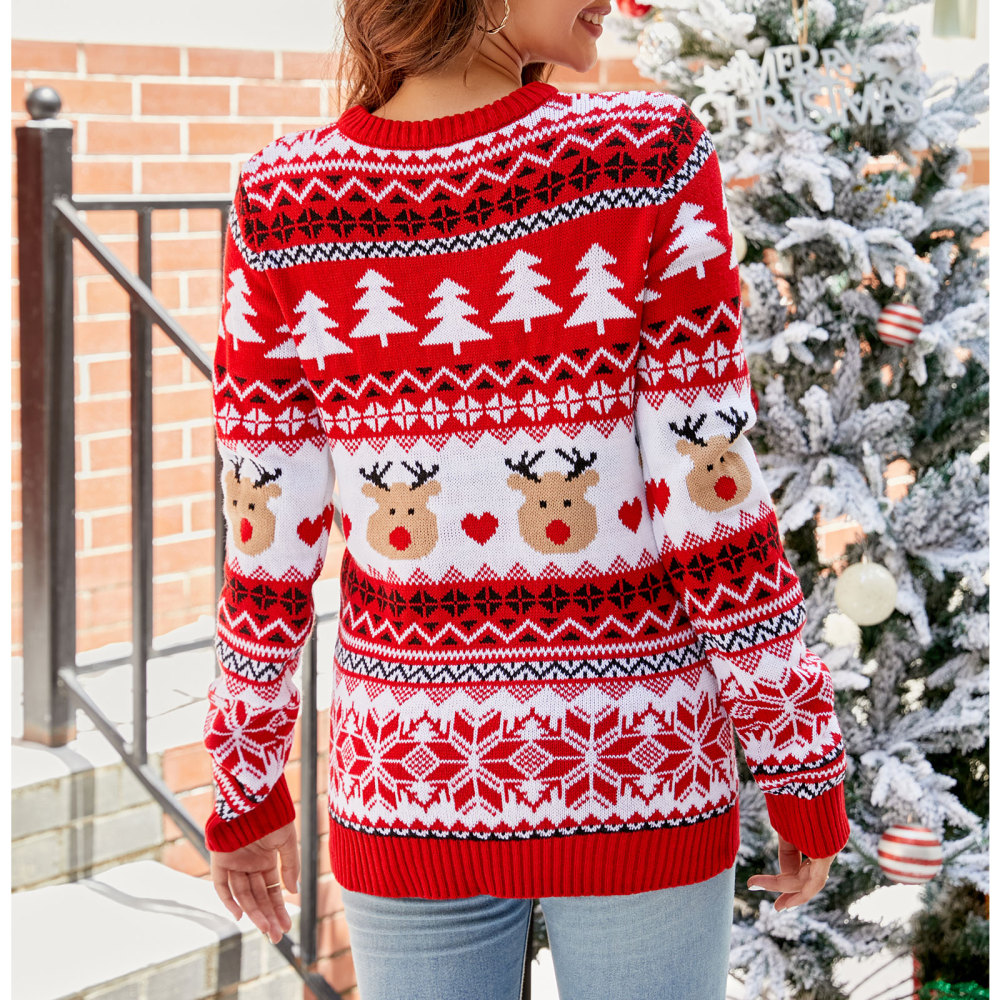 MAGIMODAC Ladies Christmas Sweaters Funny Jumper Reindeer Snowflake Sweater Classic Long Sleeve Jumpers Xmas Crew Neck Knitted Pullover Winter Slim Fit