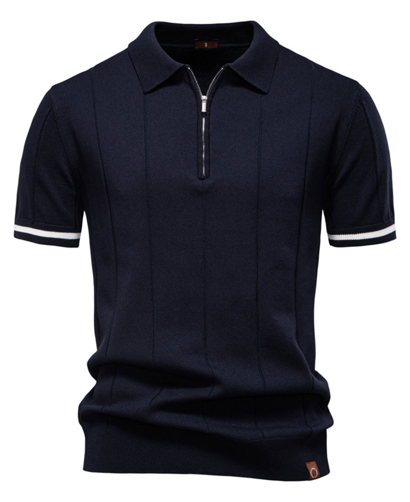 MAGIMODAC Mens Zipper Knit Polo Shirts Short Sleeve Classic T-Shirt Summer Half Zip Poloshirt Solid Color Tee Shirt
