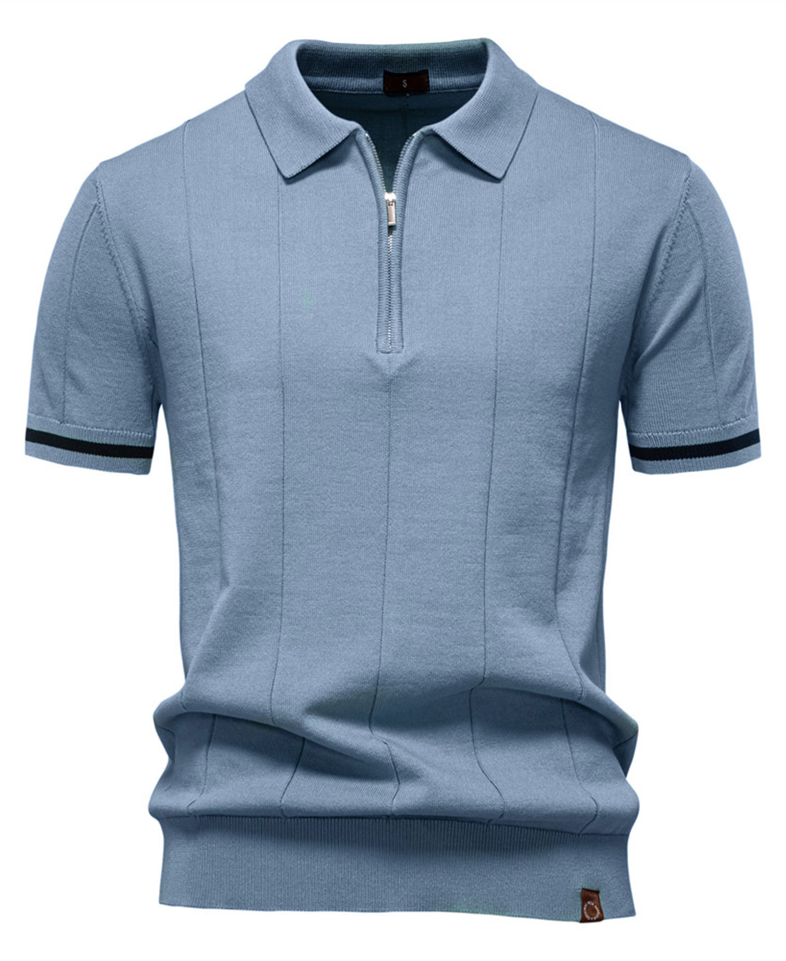 MAGIMODAC Mens Zipper Knit Polo Shirts Short Sleeve Classic T-Shirt Summer Half Zip Poloshirt Solid Color Tee Shirt