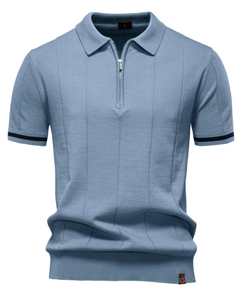 MAGIMODAC Mens Zipper Knit Polo Shirts Short Sleeve Classic T-Shirt Summer Half Zip Poloshirt Solid Color Tee Shirt