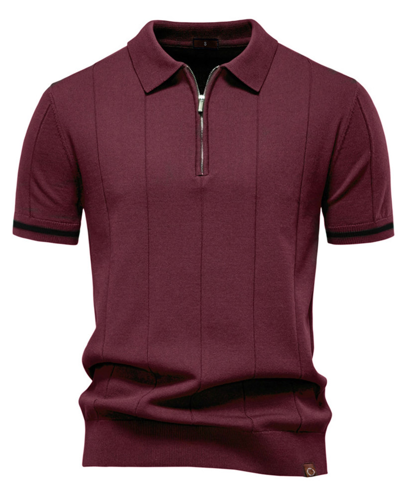 MAGIMODAC Mens Zipper Knit Polo Shirts Short Sleeve Classic T-Shirt Summer Half Zip Poloshirt Solid Color Tee Shirt