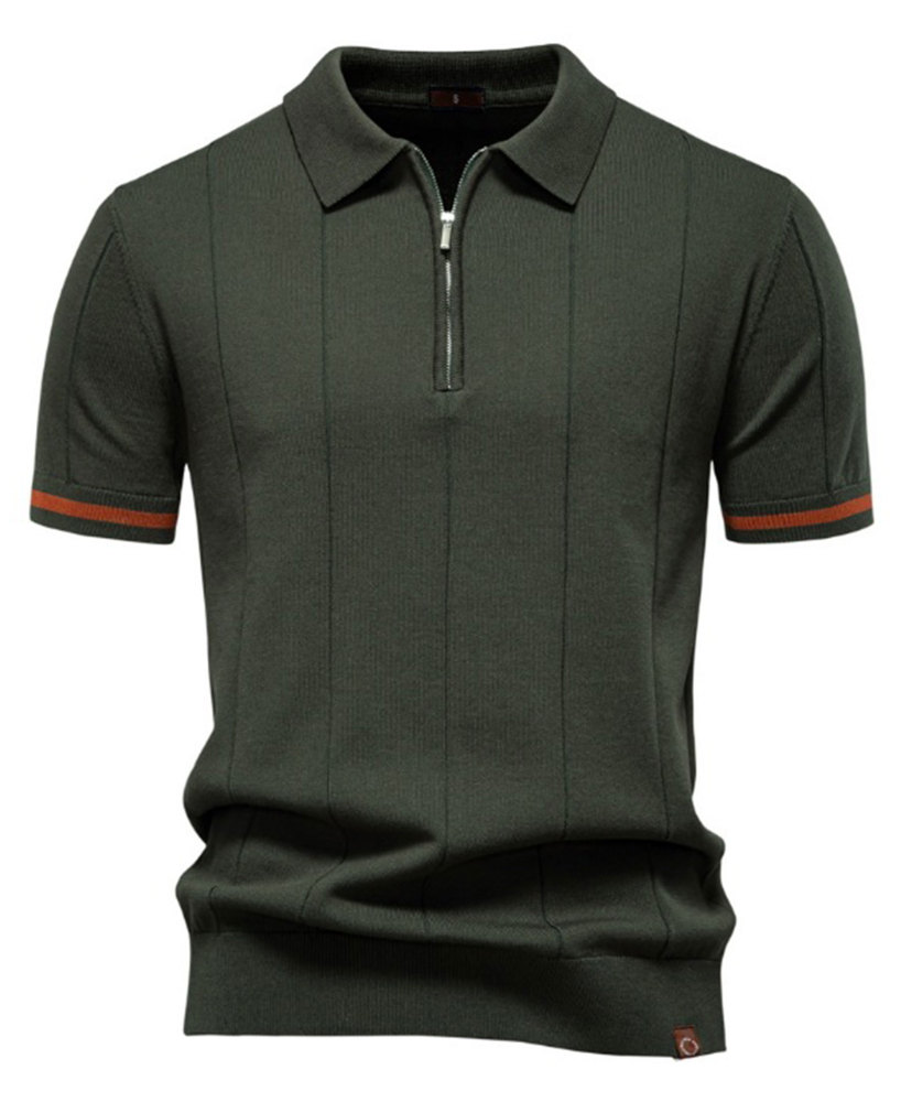 Zipper Knit Polo Shirts Men's Short Sleeve Classic T-Shirt Summer Half Zip Poloshirt Solid Color Tee Shirts