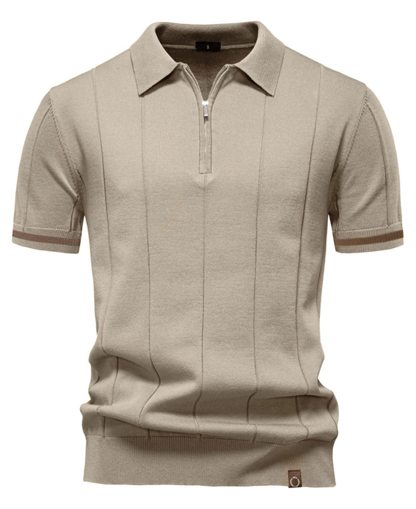 Zipper Knit Polo Shirts Men's Short Sleeve Classic T-Shirt Summer Half Zip Poloshirt Solid Color Tee Shirts
