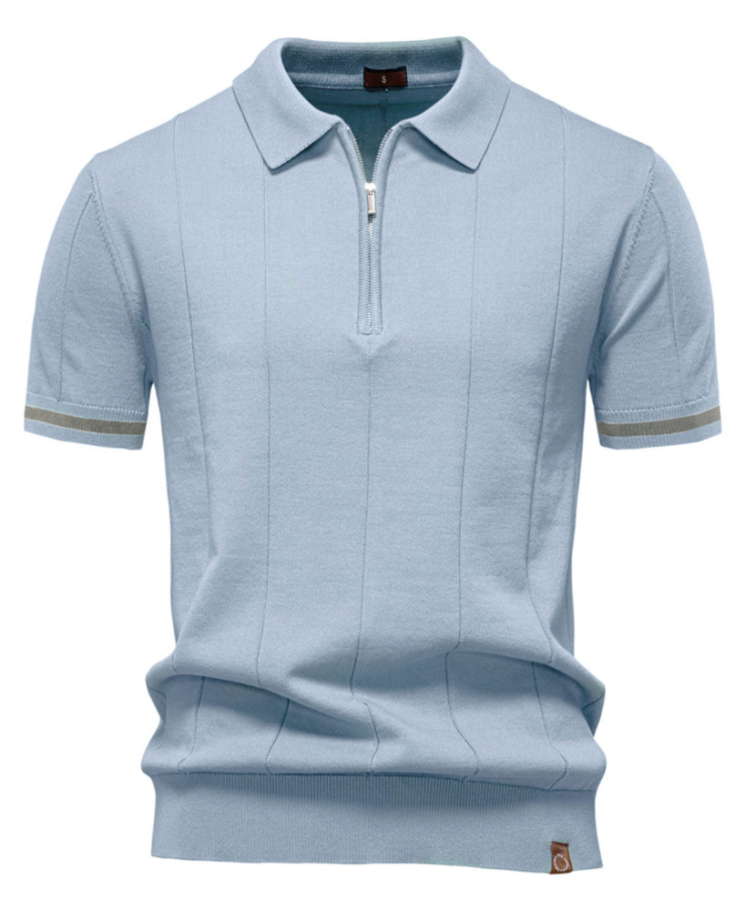 Zipper Knit Polo Shirts Men's Short Sleeve Classic T-Shirt Summer Half Zip Poloshirt Solid Color Tee Shirts