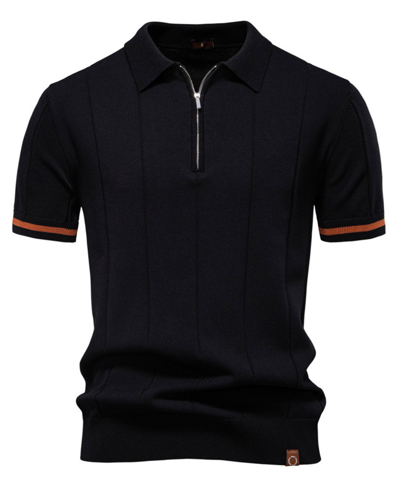 Zipper Knit Polo Shirts Men's Short Sleeve Classic T-Shirt Summer Half Zip Poloshirt Solid Color Tee Shirts