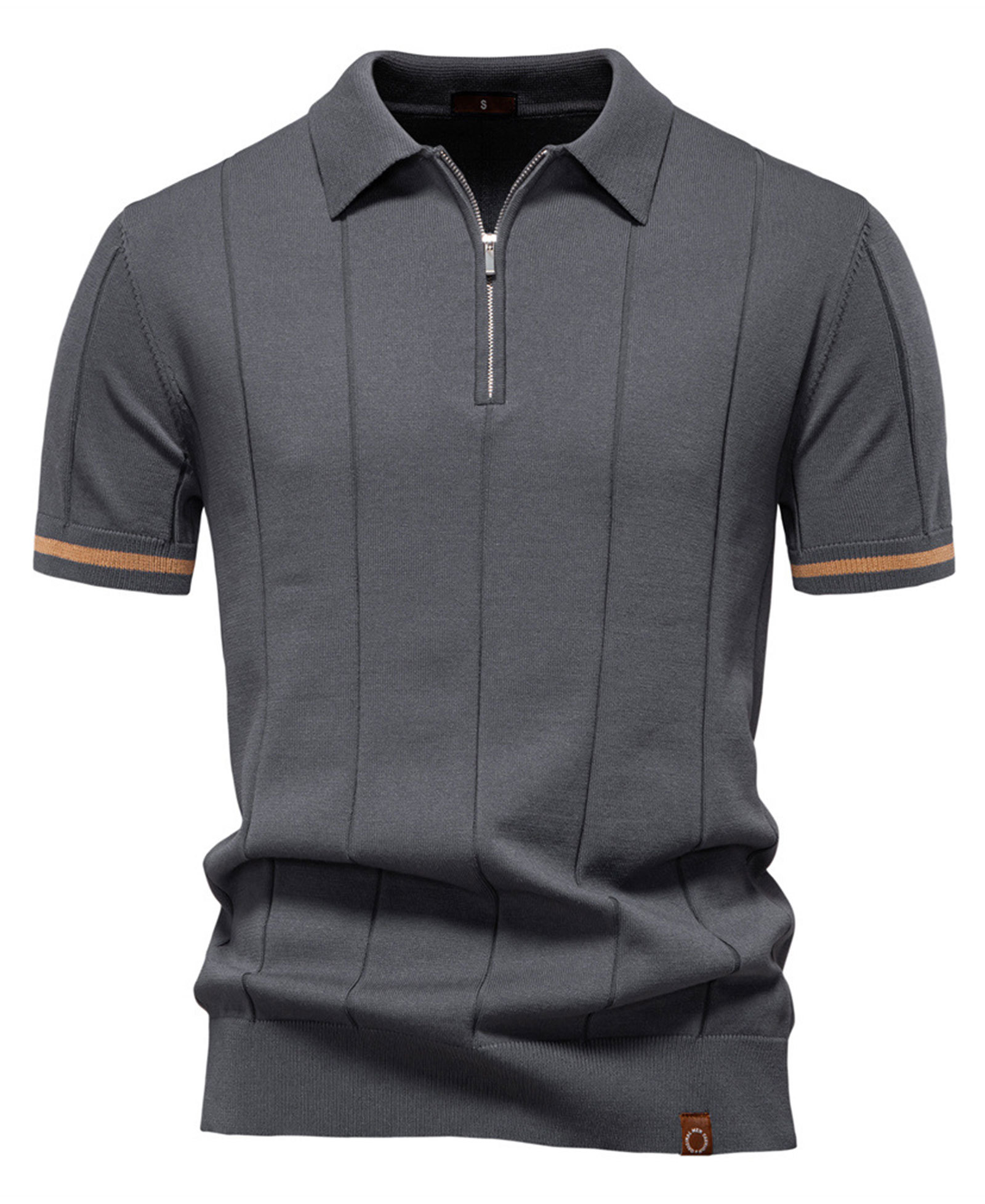 Zipper Knit Polo Shirts Men's Short Sleeve Classic T-Shirt Summer Half Zip Poloshirt Solid Color Tee Shirts