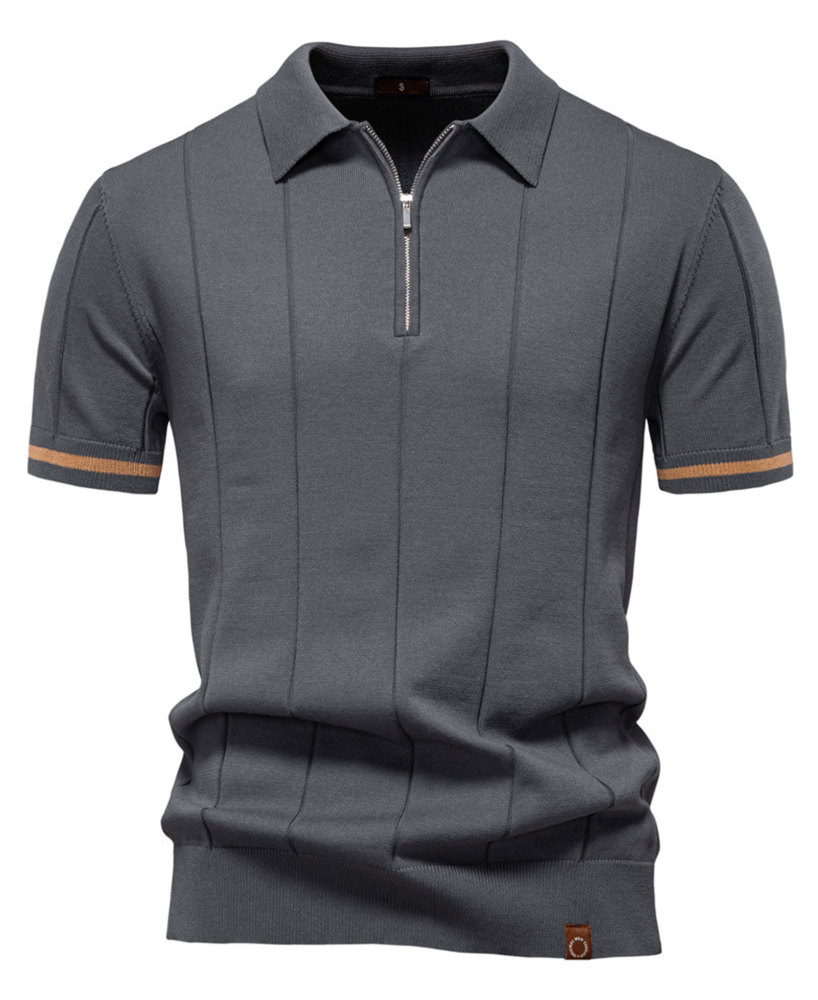 Zipper Knit Polo Shirts Men's Short Sleeve Classic T-Shirt Summer Half Zip Poloshirt Solid Color Tee Shirts