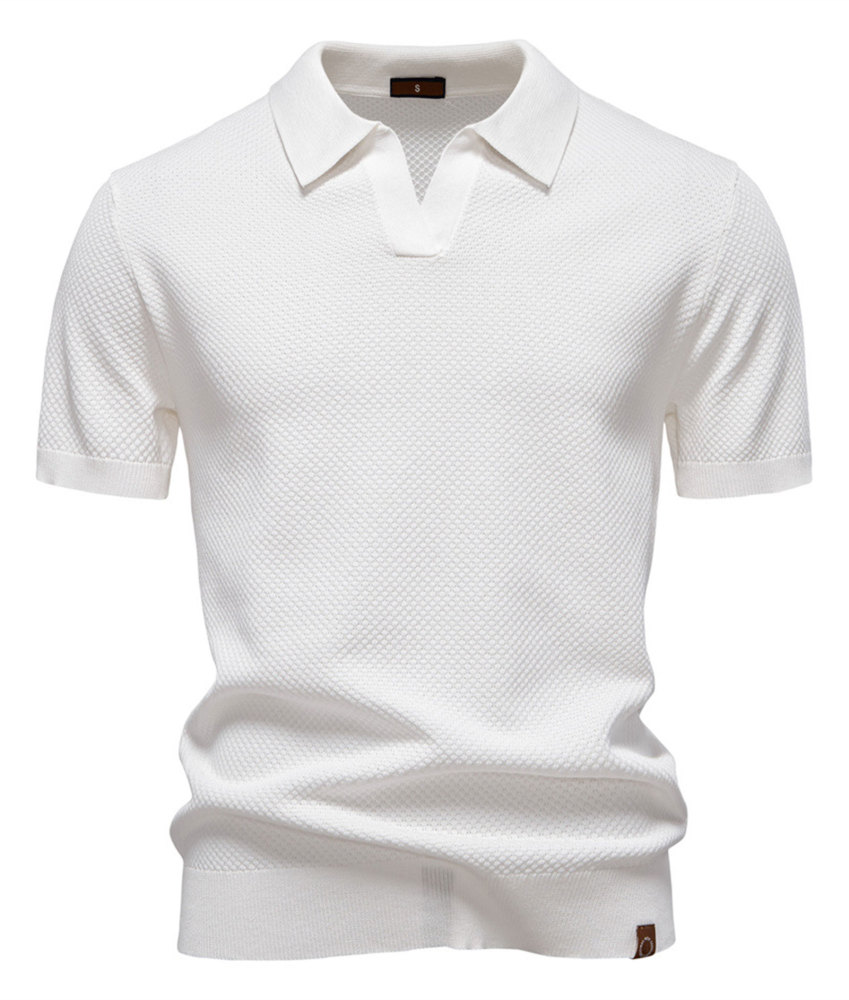 MAGIMODAC Mens Knit Polo Summer Shirts Short Sleeve T-Shirt Stylish V Neck Buttonless Tshirt Lightweight Knitted Shirts