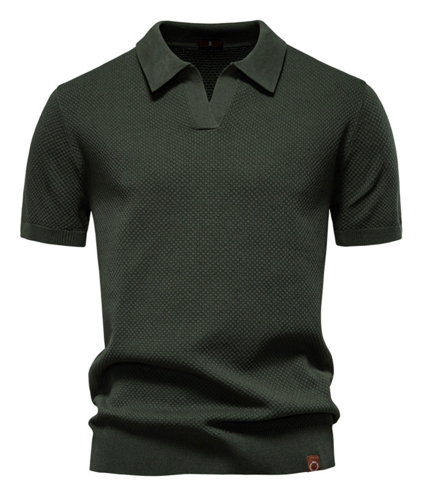 MAGIMODAC Mens Knit Polo Summer Shirts Short Sleeve T-Shirt Stylish V Neck Buttonless Tshirt Lightweight Knitted Shirts