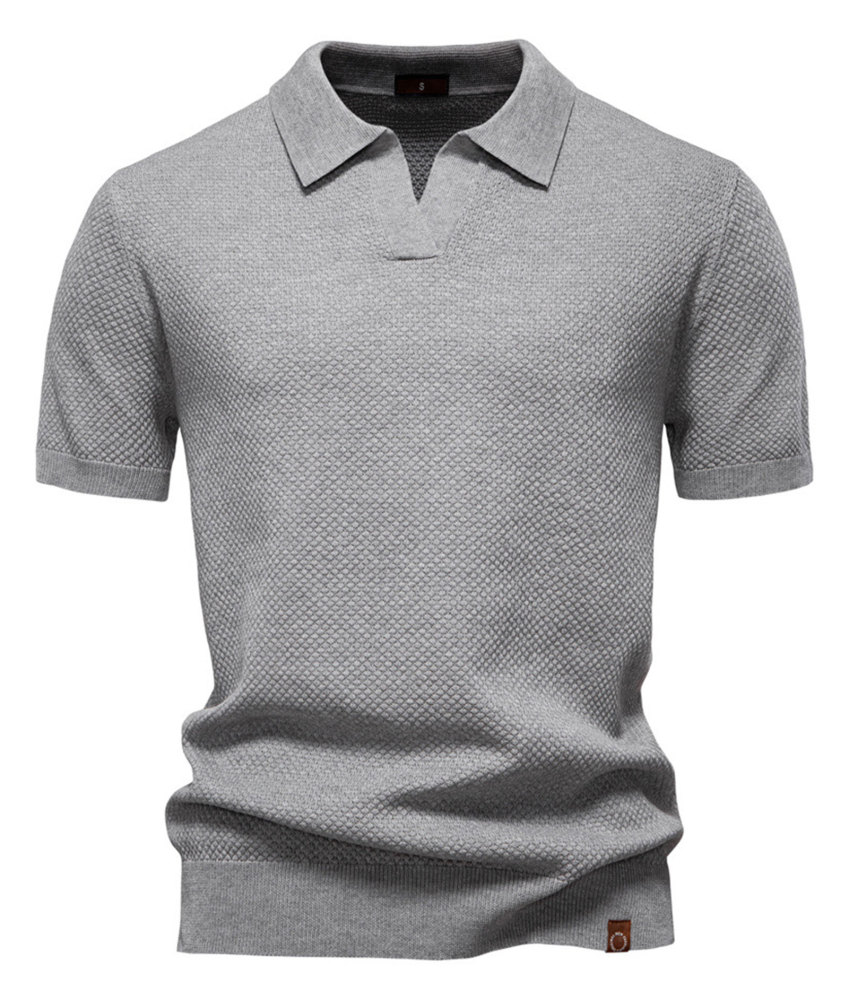 Mens Knit Polo Summer Shirts Short Sleeve T-Shirt Stylish V Neck Buttonless Tshirt Lightweight Knitted Shirts