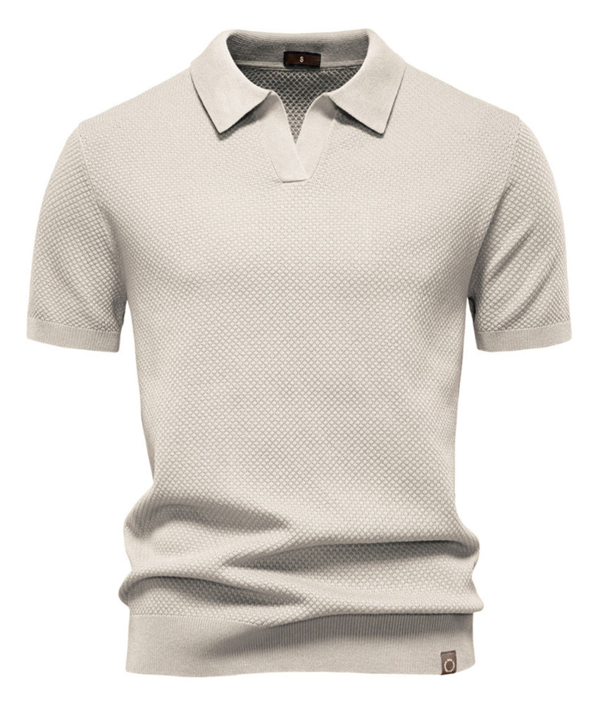 Mens Knit Polo Summer Shirts Short Sleeve T-Shirt Stylish V Neck Buttonless Tshirt Lightweight Knitted Shirts