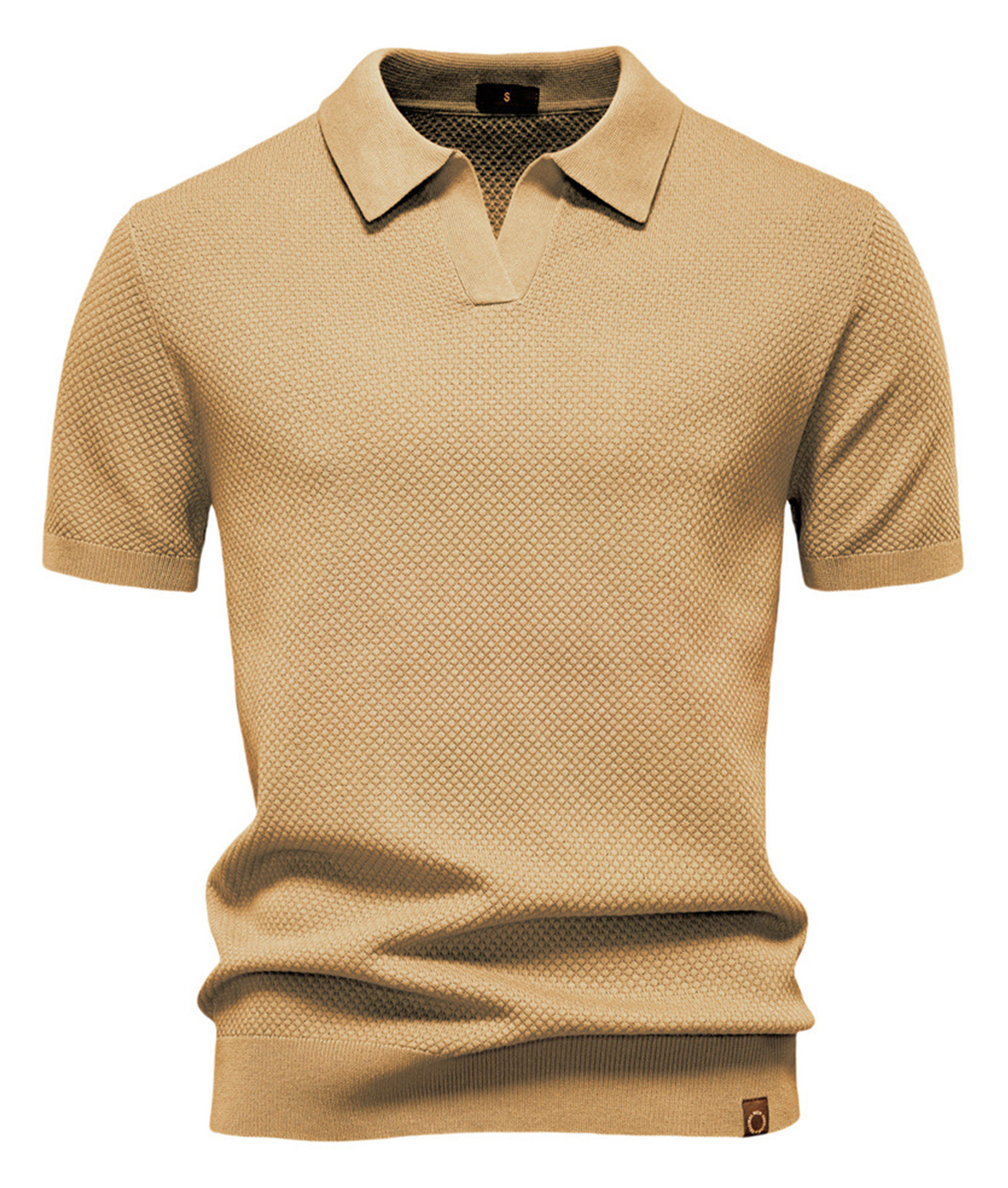 Mens Knit Polo Summer Shirts Short Sleeve T-Shirt Stylish V Neck Buttonless Tshirt Lightweight Knitted Shirts