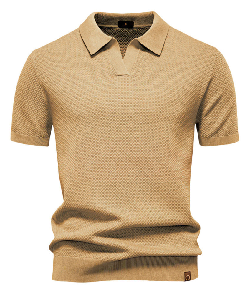 Mens Knit Polo Summer Shirts Short Sleeve T-Shirt Stylish V Neck Buttonless Tshirt Lightweight Knitted Shirts