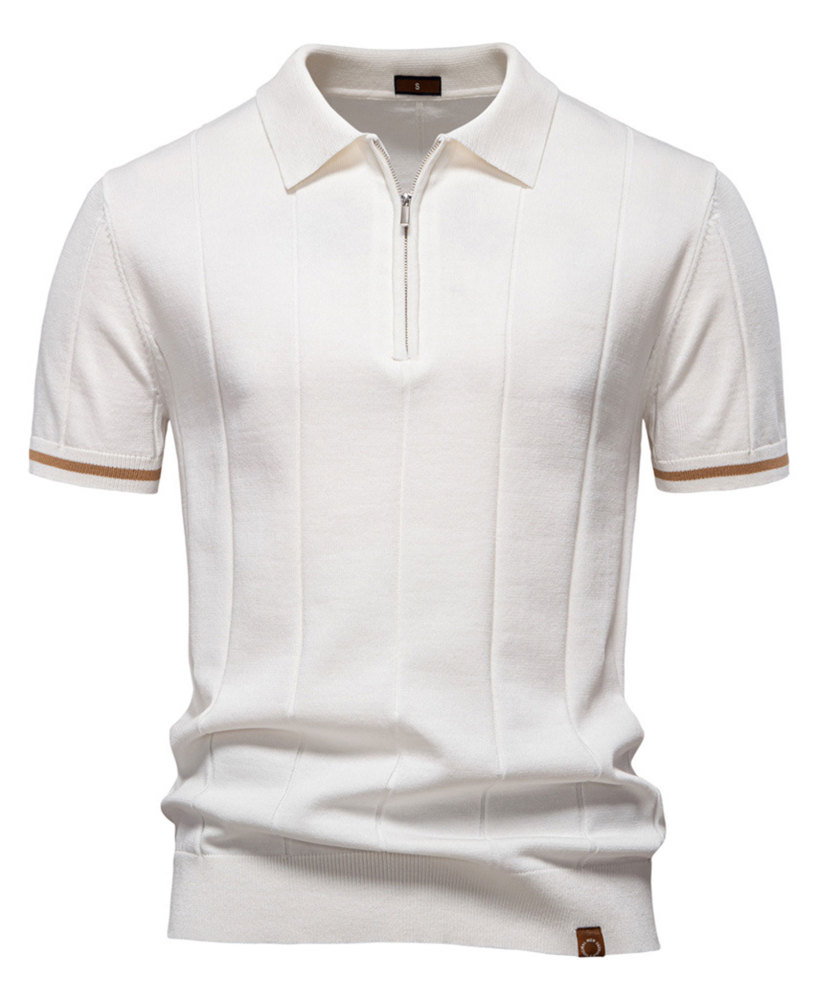 MAGIMODAC Mens Zipper Knit Polo Shirts Short Sleeve Classic T-Shirt Summer Half Zip Poloshirt Solid Color Tee Shirt