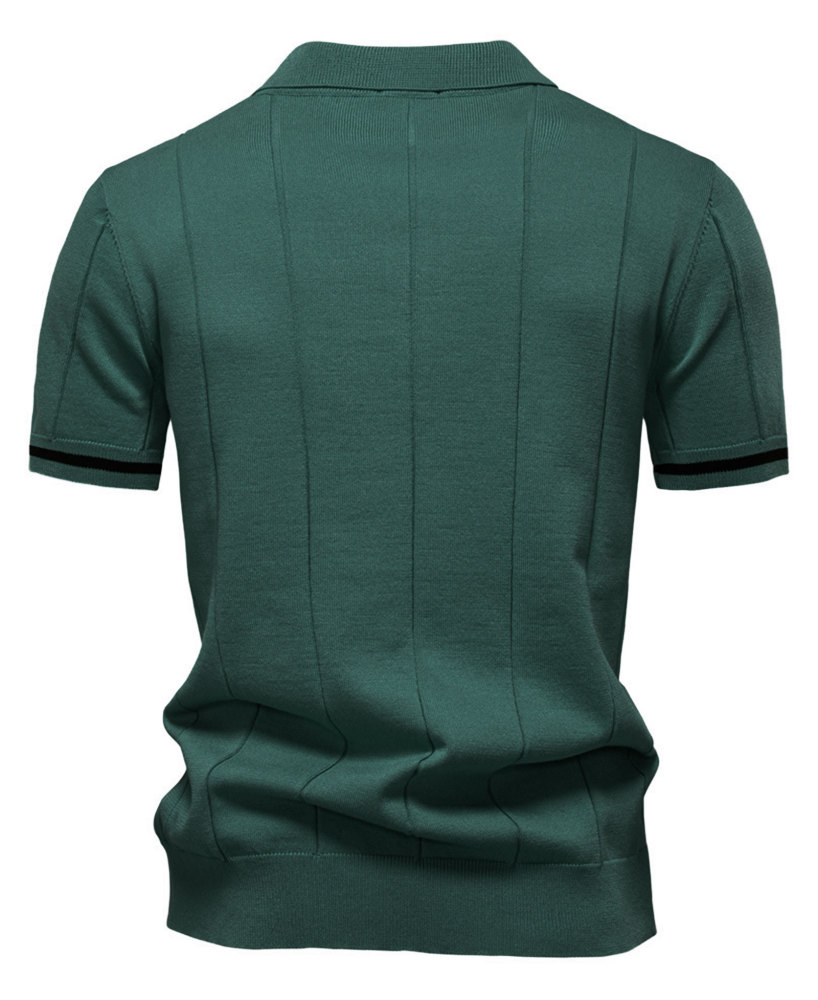 Zipper Knit Polo Shirts Men's Short Sleeve Classic T-Shirt Summer Half Zip Poloshirt Solid Color Tee Shirts