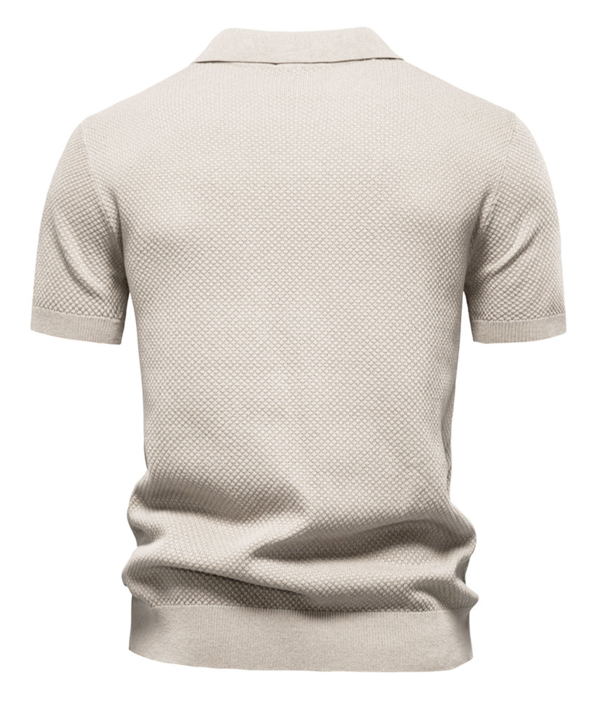 Mens Knit Polo Summer Shirts Short Sleeve T-Shirt Stylish V Neck Buttonless Tshirt Lightweight Knitted Shirts