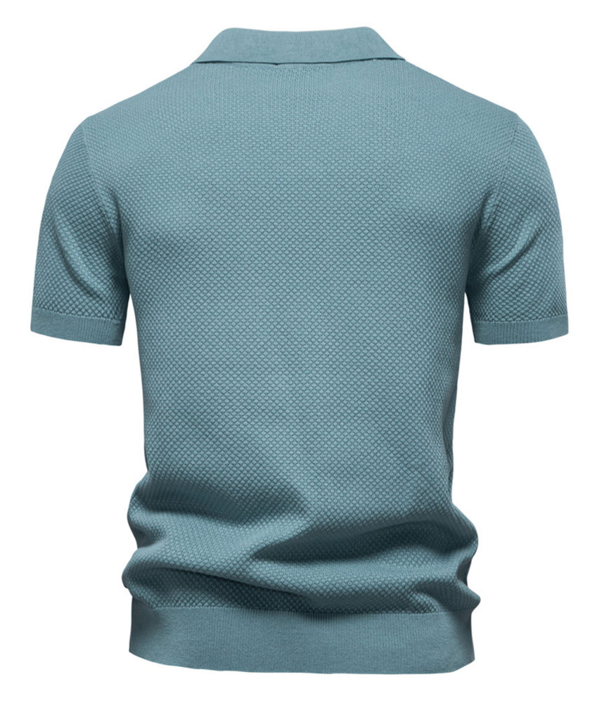 Mens Knit Polo Summer Shirts Short Sleeve T-Shirt Stylish V Neck Buttonless Tshirt Lightweight Knitted Shirts