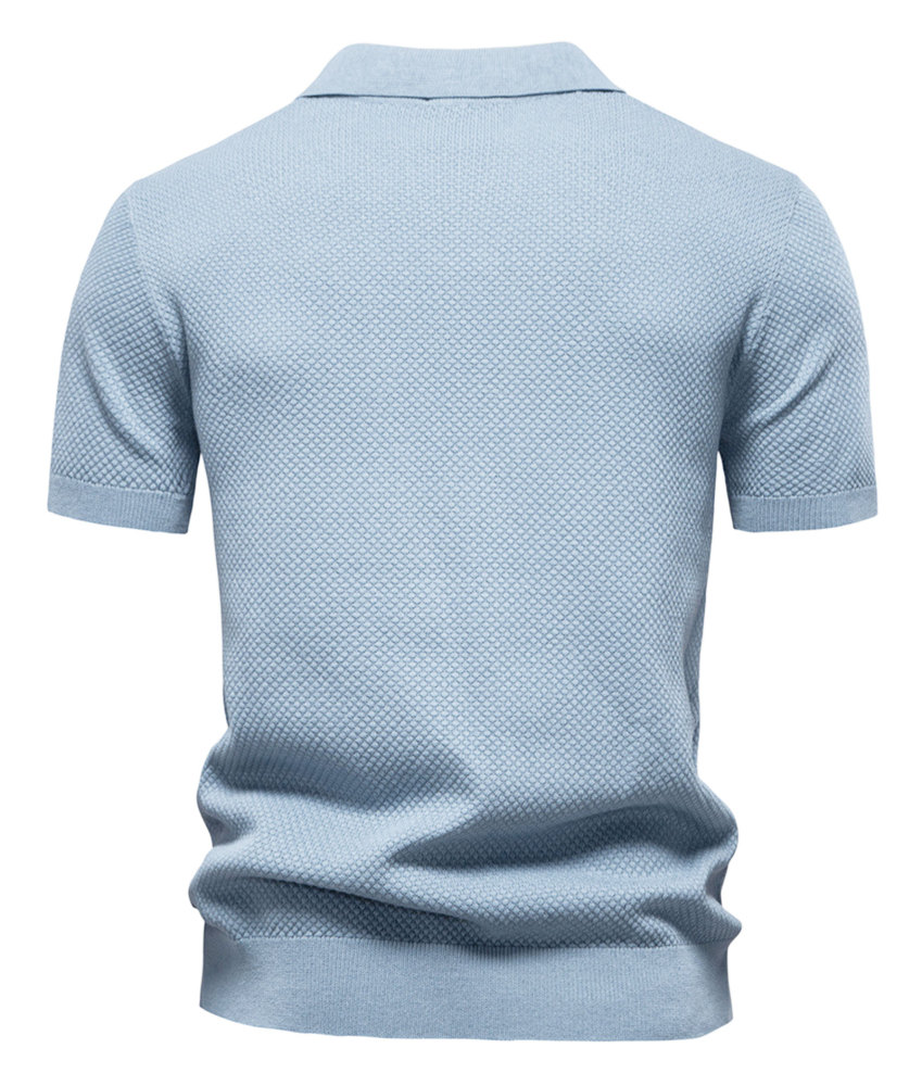 Mens Knit Polo Summer Shirts Short Sleeve T-Shirt Stylish V Neck Buttonless Tshirt Lightweight Knitted Shirts