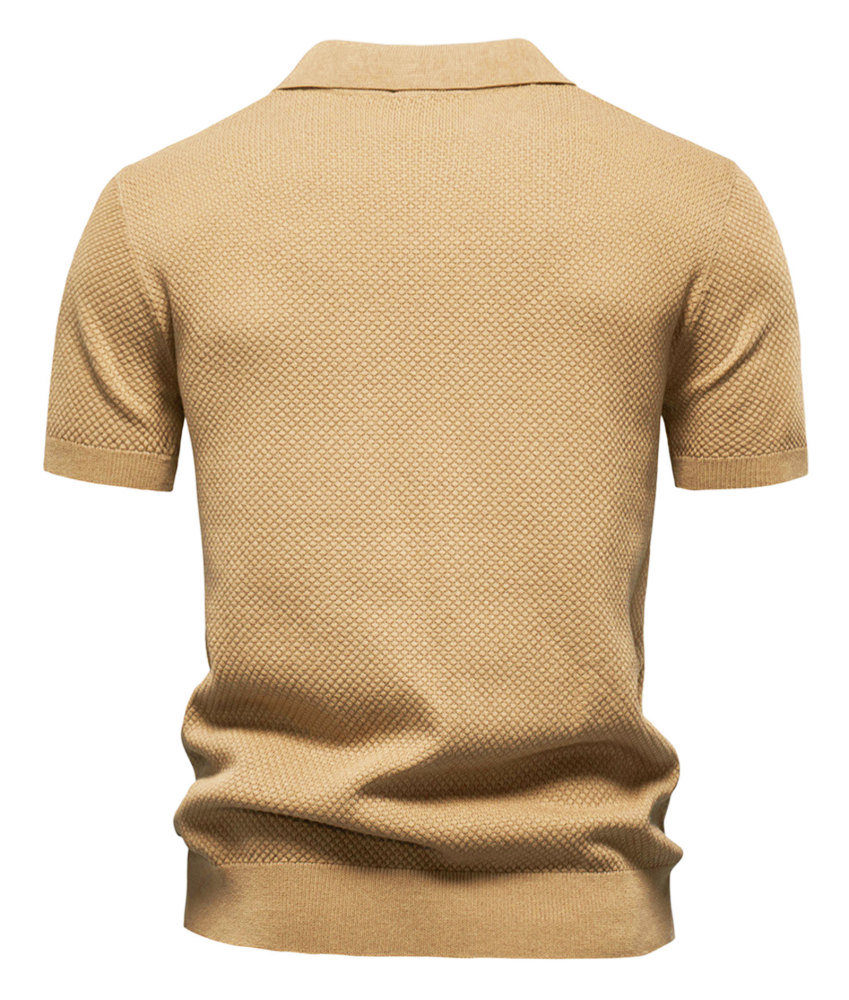 Mens Knit Polo Summer Shirts Short Sleeve T-Shirt Stylish V Neck Buttonless Tshirt Lightweight Knitted Shirts