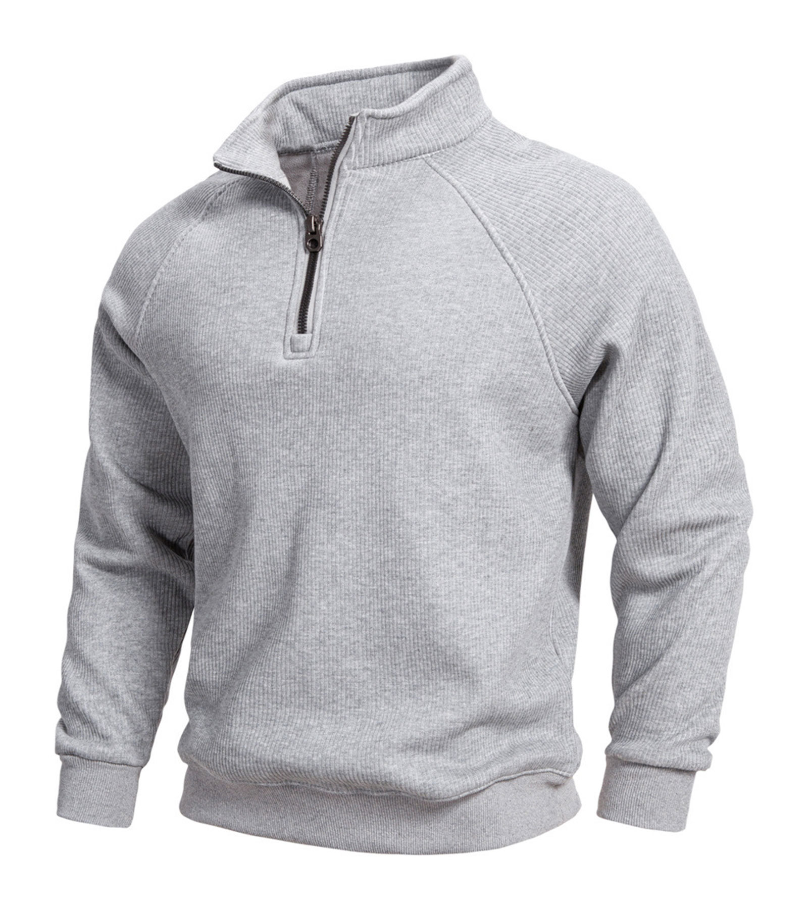 Men's Quarter Zip Pullover Long Sleeve Knit Sweater Stand Collar Sweatshirt Casual Warm Sweaters