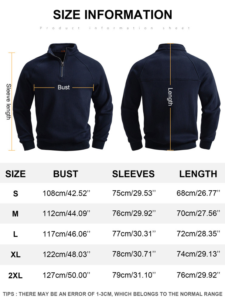 Men's Quarter Zip Pullover Long Sleeve Knit Sweater Stand Collar Sweatshirt Casual Warm Sweaters