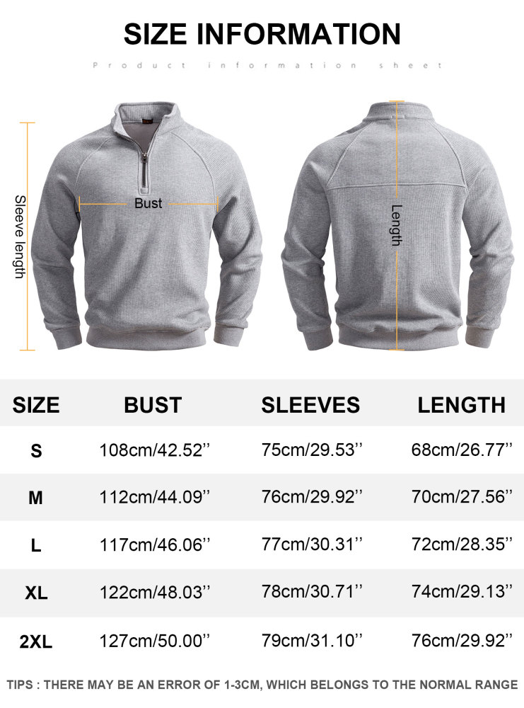 Men's Quarter Zip Pullover Long Sleeve Knit Sweater Stand Collar Sweatshirt Casual Warm Sweaters