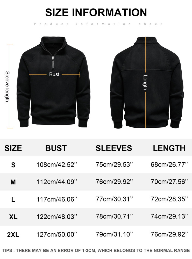 Men's Quarter Zip Pullover Long Sleeve Knit Sweater Stand Collar Sweatshirt Casual Warm Sweaters