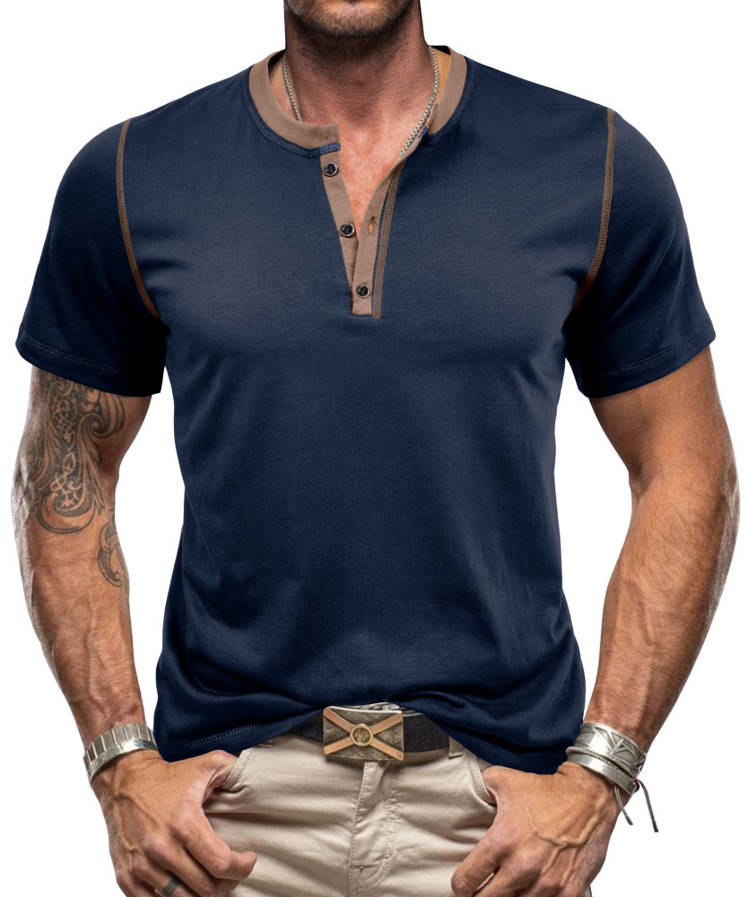 Summer Henley Short Sleeve T-Shirts Mens Casual Classic V Neck T Shirt Lightweight Cotton Tee Tops with Button
