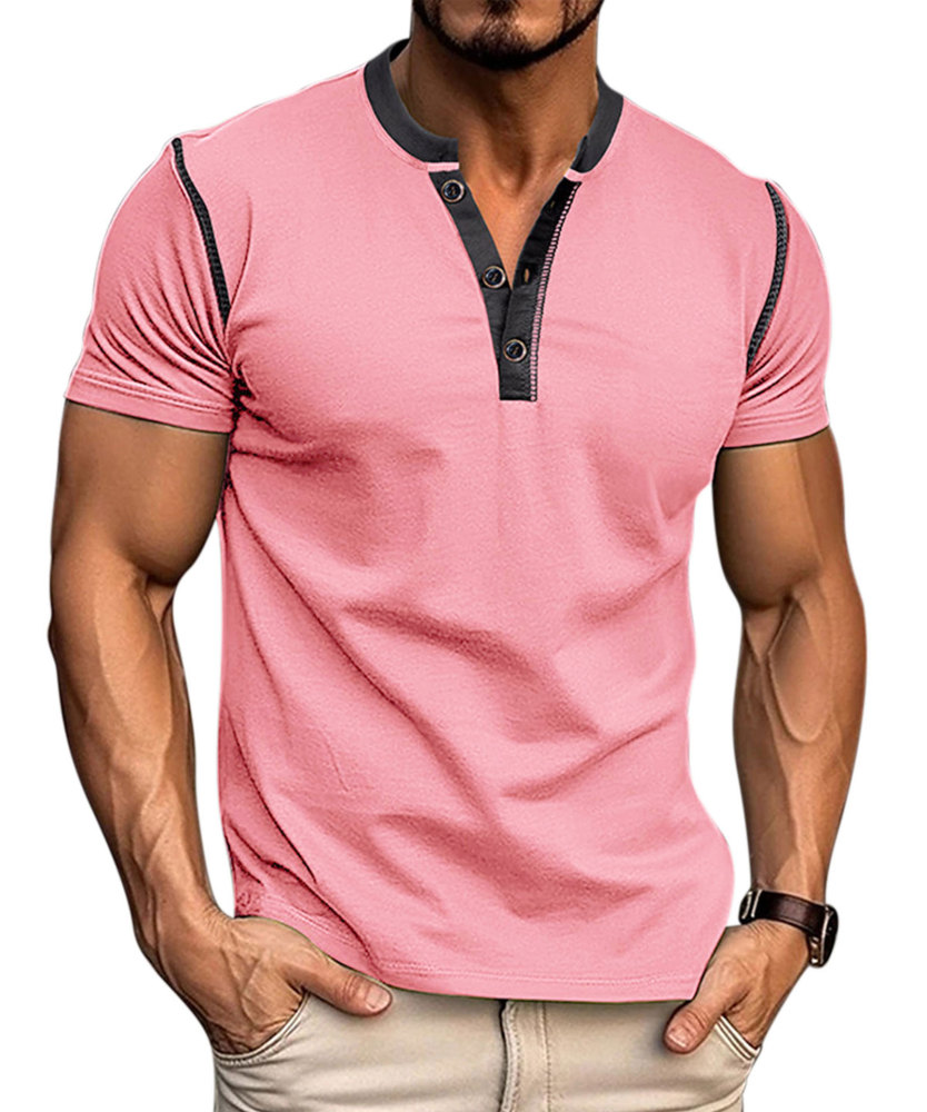 Summer Henley Short Sleeve T-Shirts Mens Casual Classic V Neck T Shirt Lightweight Cotton Tee Tops with Button