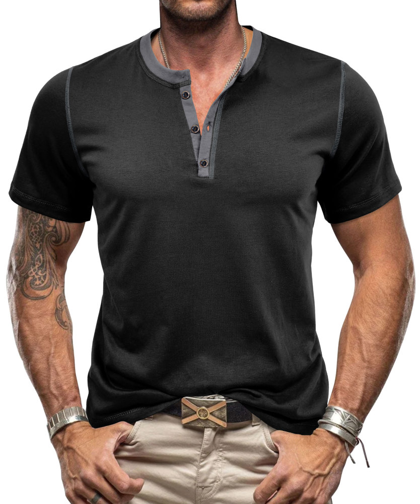 Summer Henley Short Sleeve T-Shirts Mens Casual Classic V Neck T Shirt Lightweight Cotton Tee Tops with Button