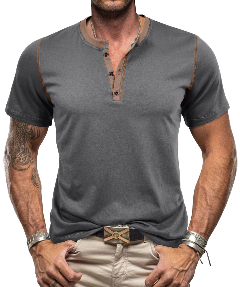 Summer Henley Short Sleeve T-Shirts Mens Casual Classic V Neck T Shirt Lightweight Cotton Tee Tops with Button