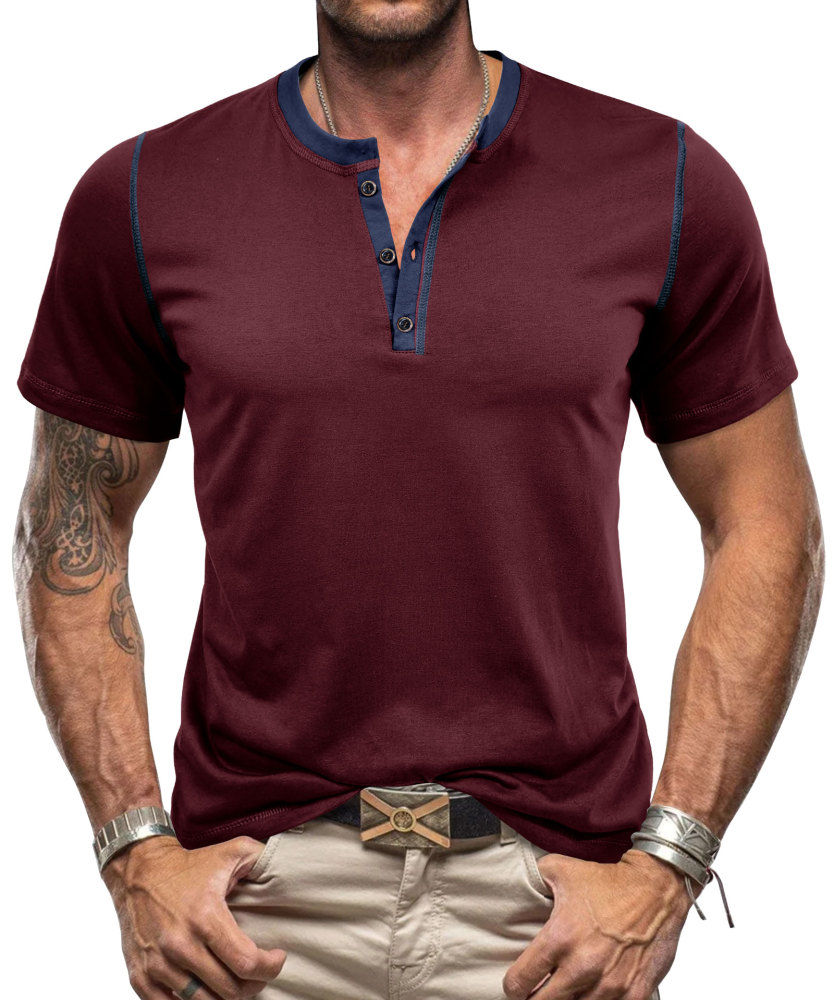 Summer Henley Short Sleeve T-Shirts Mens Casual Classic V Neck T Shirt Lightweight Cotton Tee Tops with Button