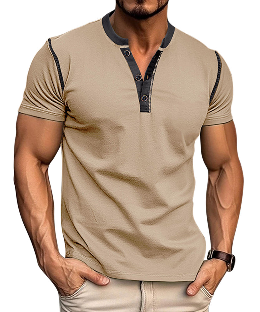Summer Henley Short Sleeve T-Shirts Mens Casual Classic V Neck T Shirt Lightweight Cotton Tee Tops with Button