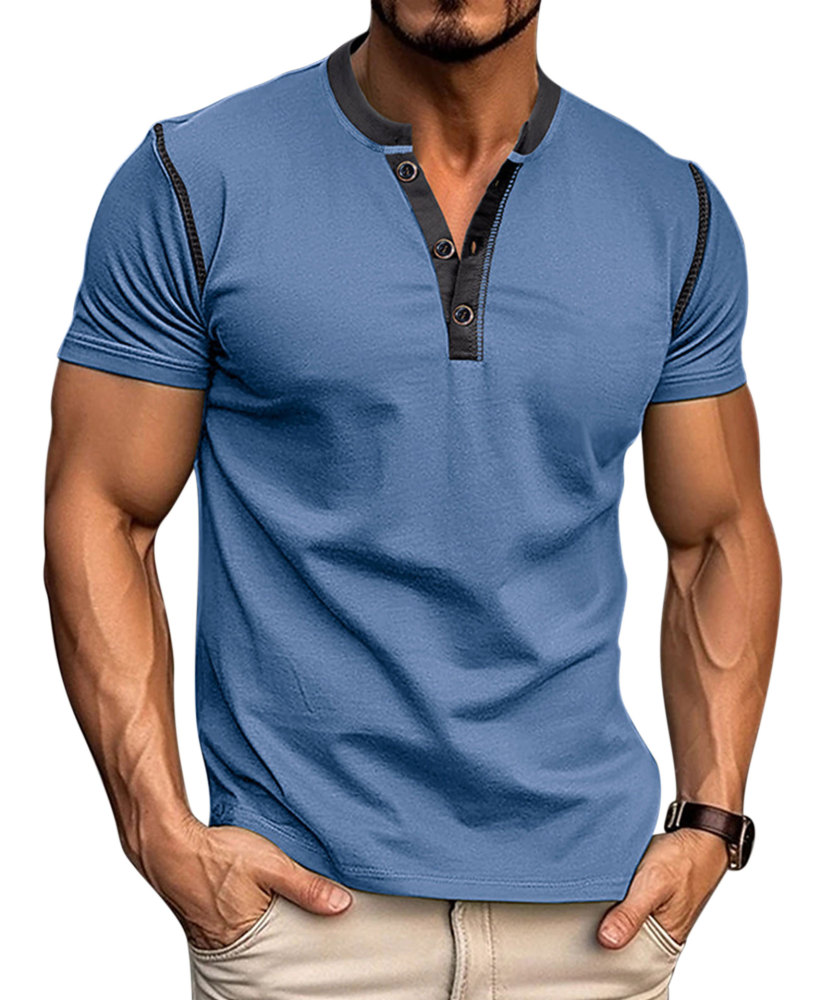 Summer Henley Short Sleeve T-Shirts Mens Casual Classic V Neck T Shirt Lightweight Cotton Tee Tops with Button