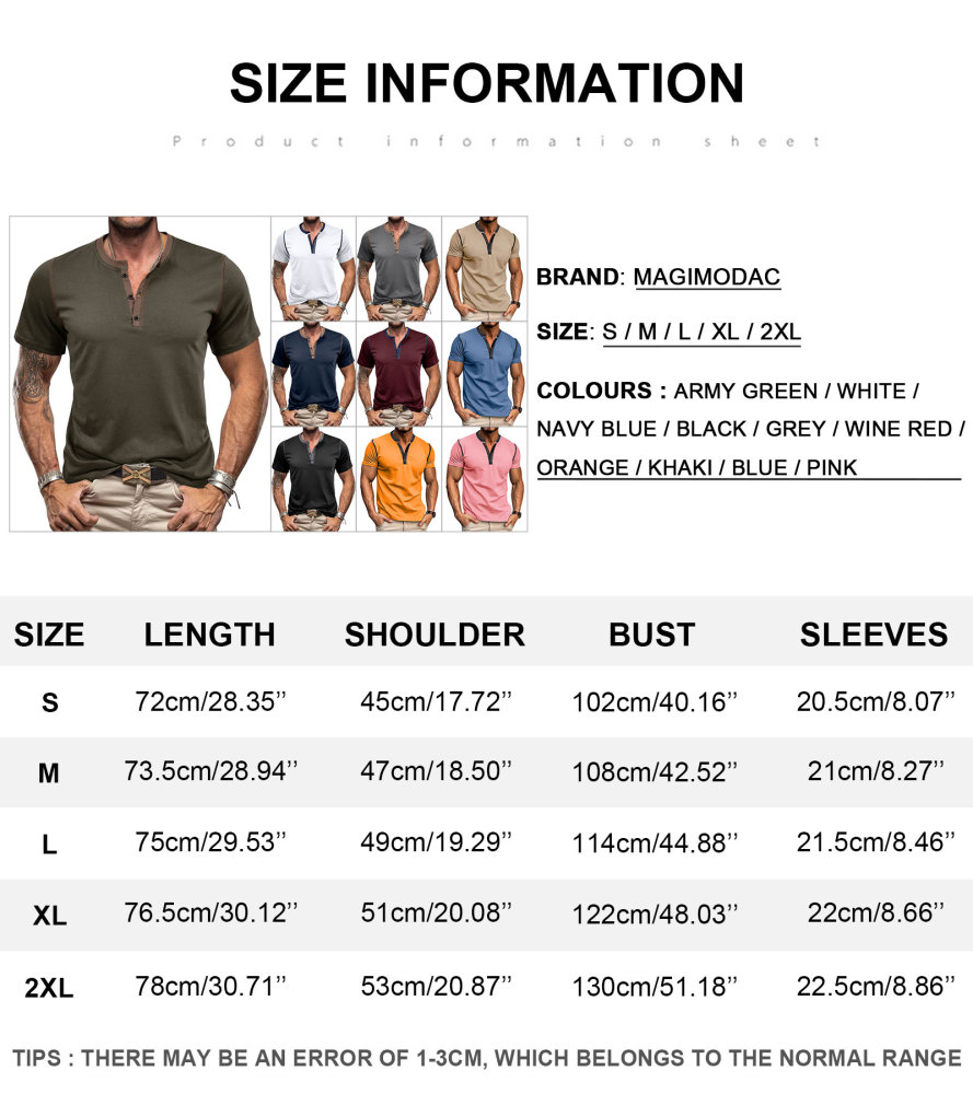 MAGIMODAC Mens Summer Henley Short Sleeve T-Shirts Casual Classic V Neck T Shirt Lightweight Cotton Tee Tops with Button