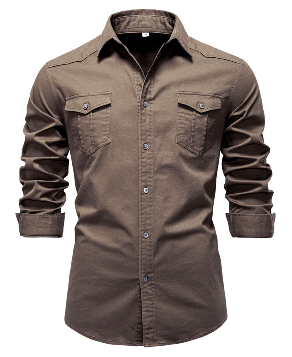 MAGIMODAC Mens Denim Long Sleeve Shirts Casual Button Down Western Shirt Lightweight Cotton Solid Jean Tops with Pockets