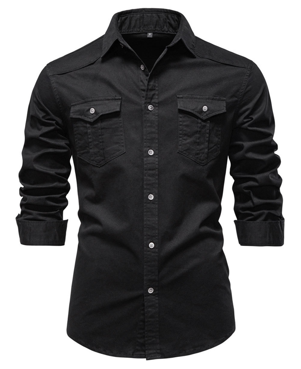 MAGIMODAC Mens Denim Long Sleeve Shirts Casual Button Down Western Shirt Lightweight Cotton Solid Jean Tops with Pockets