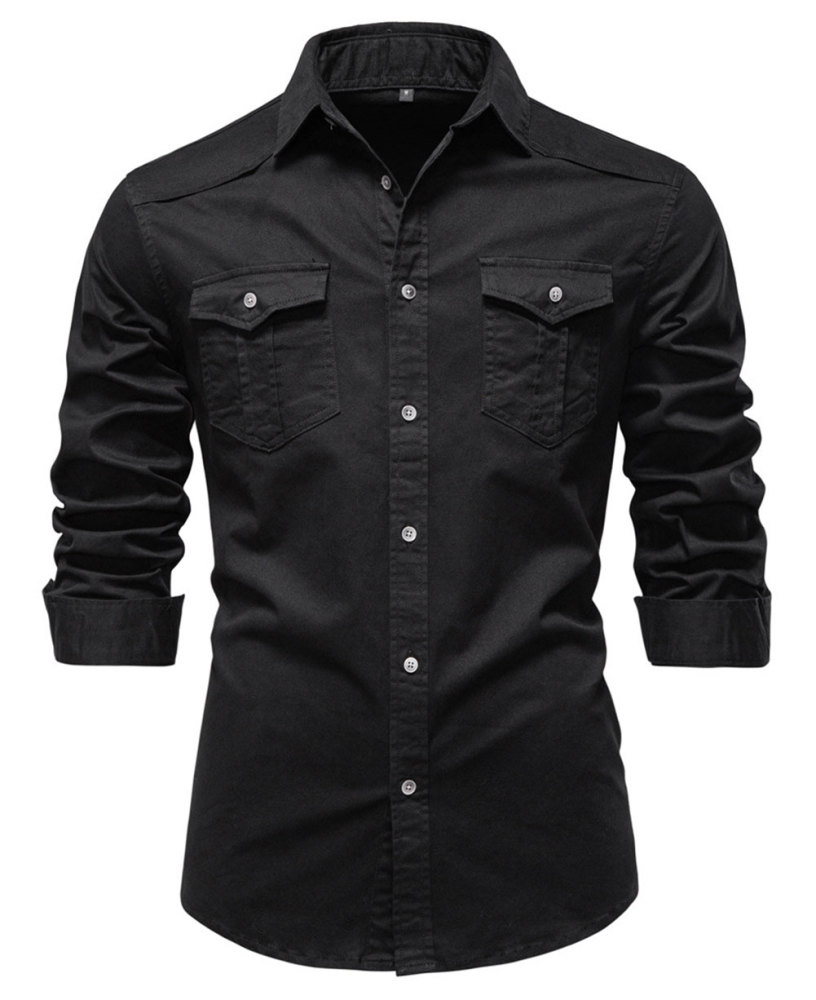 MAGIMODAC Mens Denim Long Sleeve Shirts Casual Button Down Western Shirt Lightweight Cotton Solid Jean Tops with Pockets