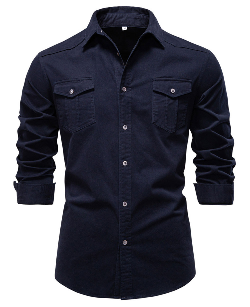 Mens Denim Long Sleeve Shirts Casual Button Down Western Shirt Lightweight Cotton Solid Jean Tops with Pockets